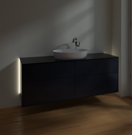 Тумба под раковину Villeroy & Boch Finion 160х50,1 см с подсветкой МДФ темно-синий матовый лак/стекло черное матовое G97200HG
