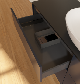 Тумба под раковину Villeroy & Boch Finion 160х50,1 см с подсветкой МДФ темно-синий матовый лак/стекло черное матовое G97200HG