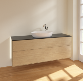 Тумба под раковину Villeroy & Boch Finion 160х50,1 см с подсветкой МДФ шпон дуба/стекло черное матовое G97200PC