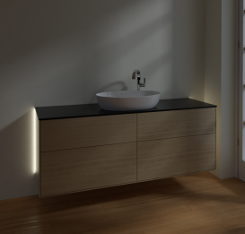 Тумба под раковину Villeroy & Boch Finion 160х50,1 см с подсветкой МДФ шпон дуба/стекло черное матовое G97200PC