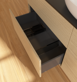 Тумба под раковину Villeroy & Boch Finion 160х50,1 см с подсветкой МДФ шпон дуба/стекло черное матовое G97200PC