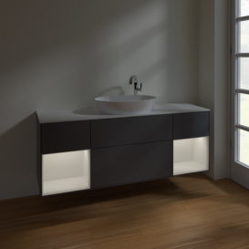 Тумба под раковину Villeroy & Boch Finion 160х50,1 см с подсветкой МДФ антрацит матовый лак/стекло белое матовое F981GFGK