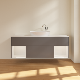 Тумба под раковину Villeroy & Boch Finion 160х50,1 см с подсветкой МДФ антрацит матовый лак/стекло белое матовое F981GFGK