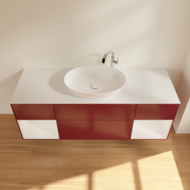 Тумба под раковину Villeroy & Boch Finion 160х50,1 см с подсветкой МДФ пион матовый лак/стекло белое матовое F981GFHB