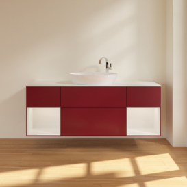 Тумба под раковину Villeroy & Boch Finion 160х50,1 см с подсветкой МДФ пион матовый лак/стекло белое матовое F981GFHB