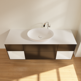 Тумба под раковину Villeroy & Boch Finion 160х50,1 см с подсветкой МДФ черный матовый лак/стекло белое матовое F981GFPD