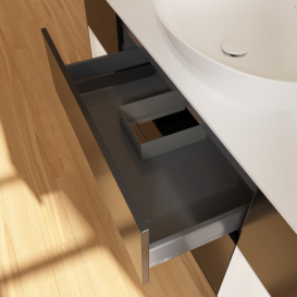 Тумба под раковину Villeroy & Boch Finion 160х50,1 см с подсветкой МДФ черный матовый лак/стекло белое матовое F981GFPD