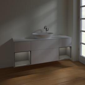 Тумба под раковину Villeroy & Boch Finion 160х50,1 см с подсветкой МДФ глянцевый белый лак/стекло белое матовое F981GKGF