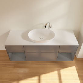 Тумба под раковину Villeroy & Boch Finion 160х50,1 см с подсветкой МДФ антрацит матовый лак/стекло белое матовое F981GKGK