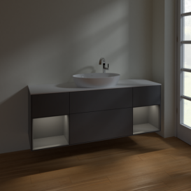 Тумба под раковину Villeroy & Boch Finion 160х50,1 см с подсветкой МДФ антрацит матовый лак/стекло белое матовое F981GKGK