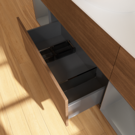 Тумба под раковину Villeroy & Boch Finion 160х50,1 см с подсветкой МДФ шпон грецкого ореха/стекло белое матовое F981GKGN