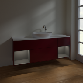 Тумба под раковину Villeroy & Boch Finion 160х50,1 см с подсветкой МДФ пион матовый лак/стекло белое матовое F981GKHB