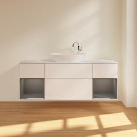 Тумба под раковину Villeroy & Boch Finion 160х50,1 см с подсветкой МДФ белый матовый лак/стекло белое матовое F981GKMT