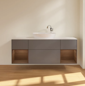 Тумба под раковину Villeroy & Boch Finion 160х50,1 см с подсветкой МДФ антрацит матовый лак/стекло белое матовое F981GNGK