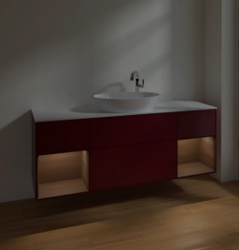 Тумба под раковину Villeroy & Boch Finion 160х50,1 см с подсветкой МДФ пион матовый лак/стекло белое матовое F981GNHB