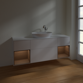 Тумба под раковину Villeroy & Boch Finion 160х50,1 см с подсветкой МДФ белый матовый лак/стекло белое матовое F981GNMT