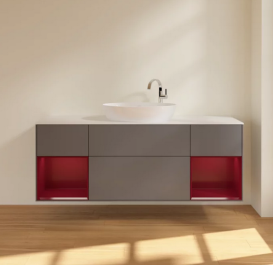 Тумба под раковину Villeroy & Boch Finion 160х50,1 см с подсветкой МДФ антрацит матовый лак/стекло белое матовое F981HBGK