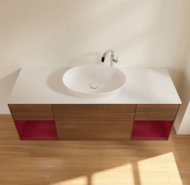 Тумба под раковину Villeroy & Boch Finion 160х50,1 см с подсветкой МДФ шпон грецкого ореха/стекло белое матовое F981HBGN