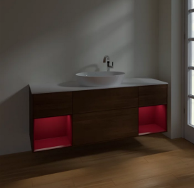 Тумба под раковину Villeroy & Boch Finion 160х50,1 см с подсветкой МДФ шпон грецкого ореха/стекло белое матовое F981HBGN