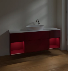 Тумба под раковину Villeroy & Boch Finion 160х50,1 см с подсветкой МДФ пион матовый лак/стекло белое матовое F981HBHB