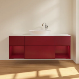 Тумба под раковину Villeroy & Boch Finion 160х50,1 см с подсветкой МДФ пион матовый лак/стекло белое матовое F981HBHB