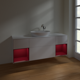 Тумба под раковину Villeroy & Boch Finion 160х50,1 см с подсветкой МДФ белый матовый лак/стекло белое матовое F981HBMT