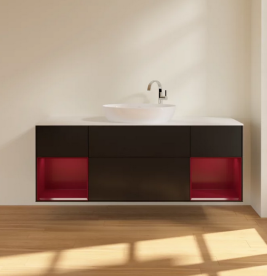 Тумба под раковину Villeroy & Boch Finion 160х50,1 см с подсветкой МДФ черный матовый лак/стекло белое матовое F981HBPD