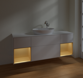 Тумба под раковину Villeroy & Boch Finion 160х50,1 см с подсветкой МДФ глянцевый белый лак/стекло белое матовое F981HFGF