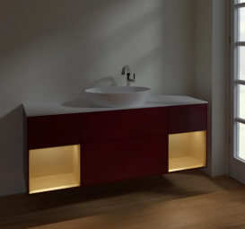 Тумба под раковину Villeroy & Boch Finion 160х50,1 см с подсветкой МДФ пион матовый лак/стекло белое матовое F981HFHB