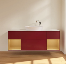 Тумба под раковину Villeroy & Boch Finion 160х50,1 см с подсветкой МДФ пион матовый лак/стекло белое матовое F981HFHB