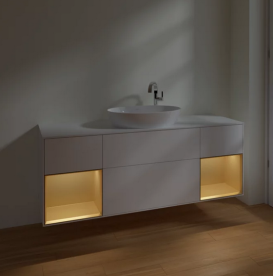 Тумба под раковину Villeroy & Boch Finion 160х50,1 см с подсветкой МДФ белый матовый лак/стекло белое матовое F981HFMT