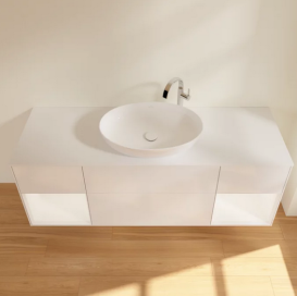 Тумба под раковину Villeroy & Boch Finion 160х50,1 см с подсветкой МДФ глянцевый белый лак/стекло белое матовое F981MTGF