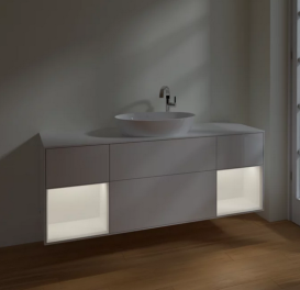 Тумба под раковину Villeroy & Boch Finion 160х50,1 см с подсветкой МДФ глянцевый белый лак/стекло белое матовое F981MTGF