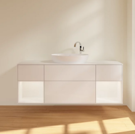 Тумба под раковину Villeroy & Boch Finion 160х50,1 см с подсветкой МДФ глянцевый белый лак/стекло белое матовое F981MTGF