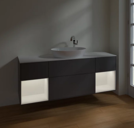 Тумба под раковину Villeroy & Boch Finion 160х50,1 см с подсветкой МДФ антрацит матовый лак/стекло белое матовое F981MTGK