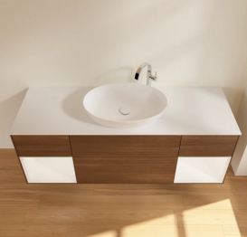 Тумба под раковину Villeroy & Boch Finion 160х50,1 см с подсветкой МДФ шпон грецкого ореха/стекло белое матовое F981MTGN