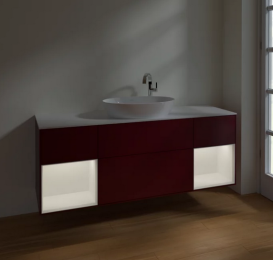 Тумба под раковину Villeroy & Boch Finion 160х50,1 см с подсветкой МДФ пион матовый лак/стекло белое матовое F981MTHB