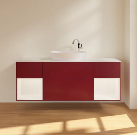 Тумба под раковину Villeroy & Boch Finion 160х50,1 см с подсветкой МДФ пион матовый лак/стекло белое матовое F981MTHB