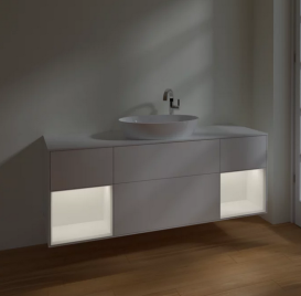 Тумба под раковину Villeroy & Boch Finion 160х50,1 см с подсветкой МДФ белый матовый лак/стекло белое матовое F981MTMT