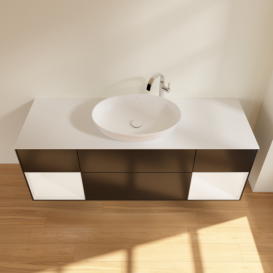 Тумба под раковину Villeroy & Boch Finion 160х50,1 см с подсветкой МДФ черный матовый лак/стекло белое матовое F981MTPD