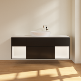 Тумба под раковину Villeroy & Boch Finion 160х50,1 см с подсветкой МДФ черный матовый лак/стекло белое матовое F981MTPD