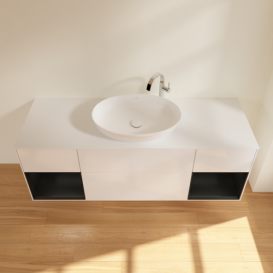 Тумба под раковину Villeroy & Boch Finion 160х50,1 см с подсветкой МДФ глянцевый белый лак/стекло белое матовое F981PDGF