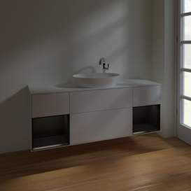 Тумба под раковину Villeroy & Boch Finion 160х50,1 см с подсветкой МДФ глянцевый белый лак/стекло белое матовое F981PDGF