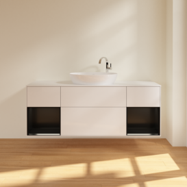 Тумба под раковину Villeroy & Boch Finion 160х50,1 см с подсветкой МДФ глянцевый белый лак/стекло белое матовое F981PDGF