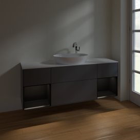 Тумба под раковину Villeroy & Boch Finion 160х50,1 см с подсветкой МДФ антрацит матовый лак/стекло белое матовое F981PDGK