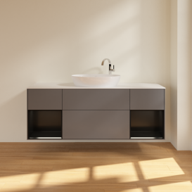 Тумба под раковину Villeroy & Boch Finion 160х50,1 см с подсветкой МДФ антрацит матовый лак/стекло белое матовое F981PDGK