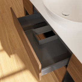 Тумба под раковину Villeroy & Boch Finion 160х50,1 см с подсветкой МДФ шпон грецкого ореха/стекло белое матовое F981PDGN