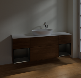 Тумба под раковину Villeroy & Boch Finion 160х50,1 см с подсветкой МДФ шпон грецкого ореха/стекло белое матовое F981PDGN