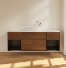 Тумба под раковину Villeroy & Boch Finion 160х50,1 см с подсветкой МДФ шпон грецкого ореха/стекло белое матовое F981PDGN