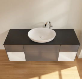 Тумба под раковину Villeroy & Boch Finion 160х50,1 см с подсветкой МДФ антрацит матовый лак/стекло черное матовое F982GFGK